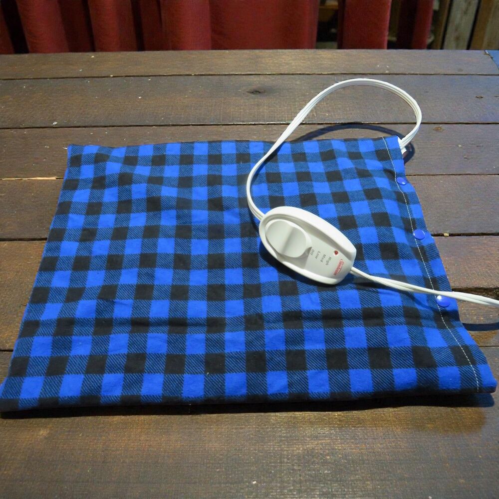 Heating Pad Cover, 12 x 15, Soft Blue Plaid Flannel, 3 Snap Closure